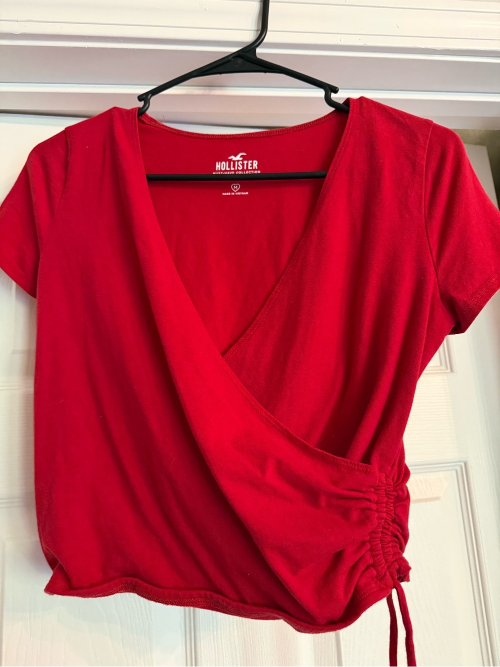Hollister Bright Red Short Sleeve Wrap Top with Side Ruching